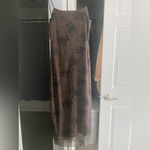 Floral mesh strap zip up midi dress